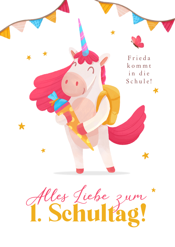 Glückwunschkarten - Glückwunschkarte 1. Schultag Unicorn mit Schultüte