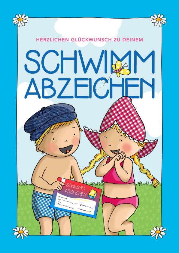 Glückwunschkarten - Glückwunschkarte 'Fien & Teun' Schwimmabzeichen