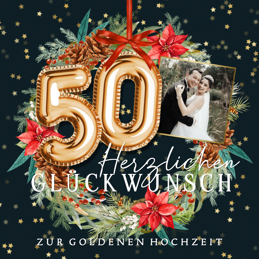 Glückwunschkarten - Glückwunschkarte Goldene Hochzeit weihnachtlich