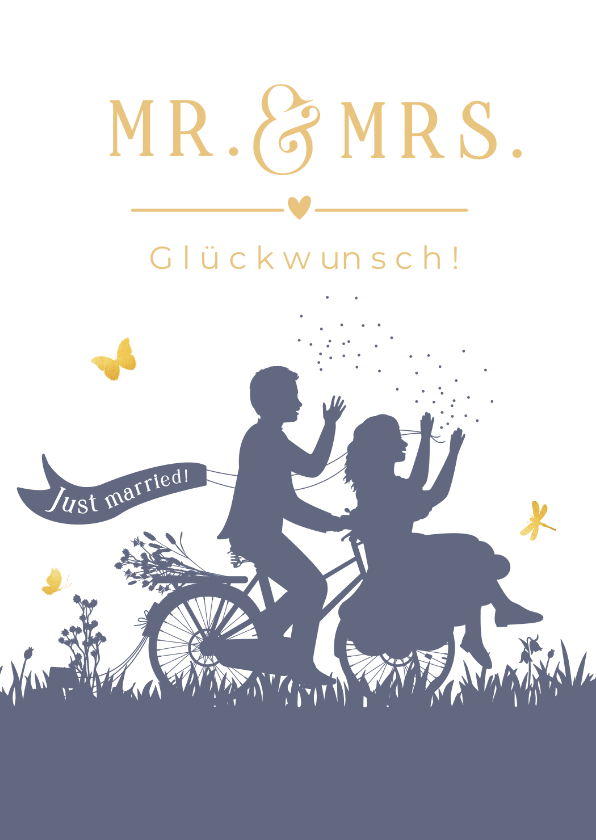 Glückwunschkarten - Glückwunschkarte Hochzeit Brautpaar auf Fahrrad