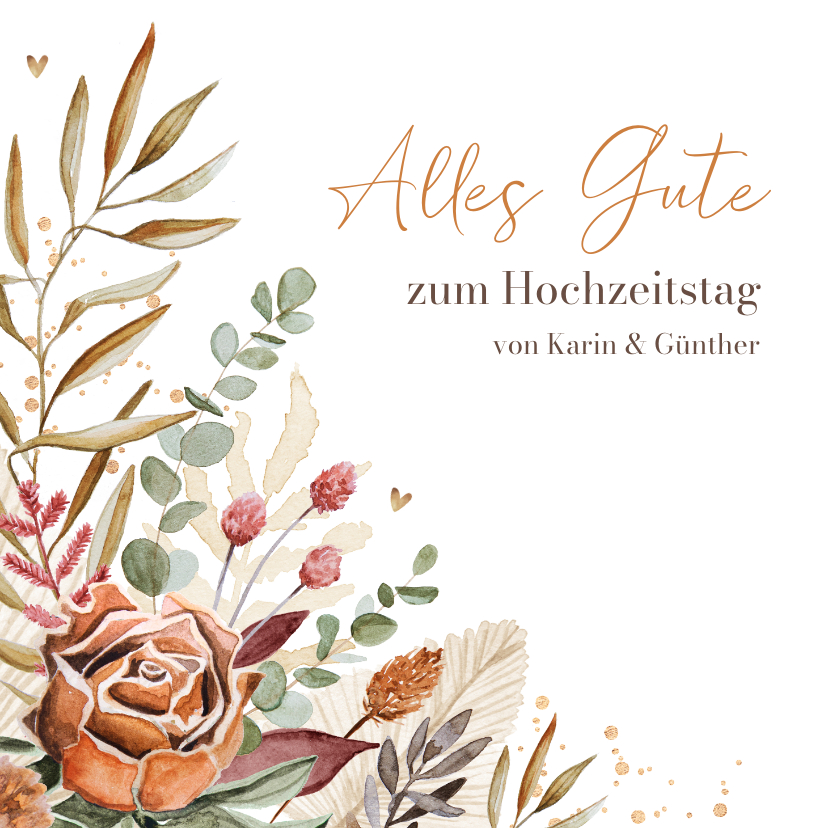 Glückwunschkarten - Glückwunschkarte Hochzeitstag Blumenbukett