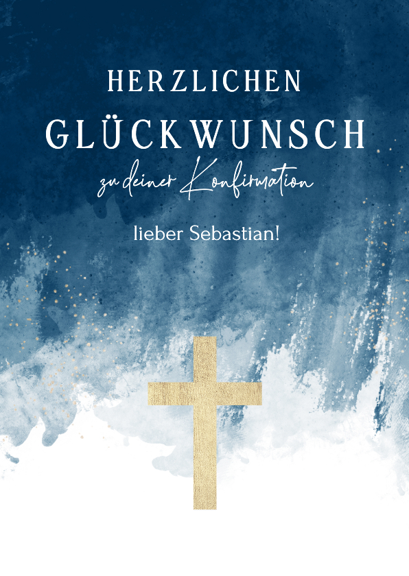 Glückwunschkarten - Glückwunschkarte Konfirmation dunkelblau Aquarell Kreuz