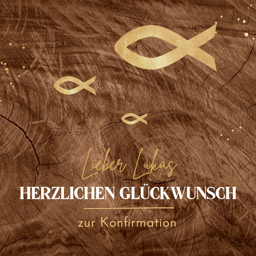 Glückwunschkarten - Glückwunschkarte Konfirmation Ichthys Holzoptik