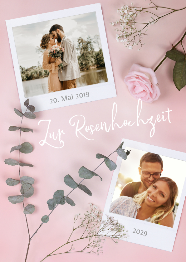 Glückwunschkarten - Glückwunschkarte Rosenhochzeit Rose & Fotocollage