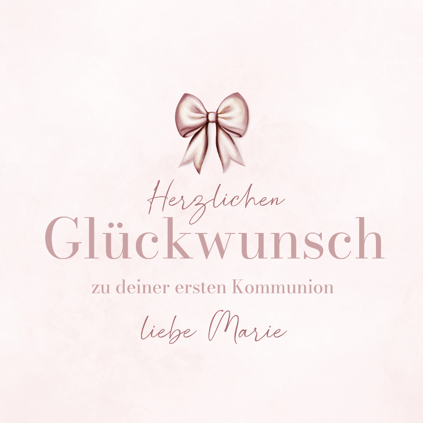 Glückwunschkarten - Glückwunschkarte zur ersten Kommunion rosa Schleife