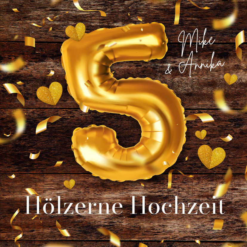 Glückwunschkarten - Hölzerne Hochzeit Glückwunschkarte 5 Jahre 