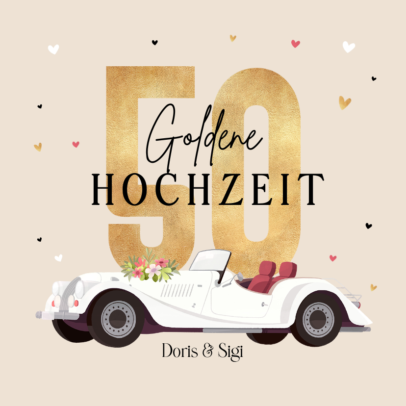 Glückwunschkarten - Karte Glückwunsch Goldene Hochzeit Oldtimer Cabrio