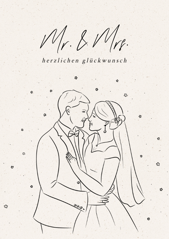 Glückwunschkarten - Karte Glückwunsch Hochzeit Brautpaar Strichzeichnung