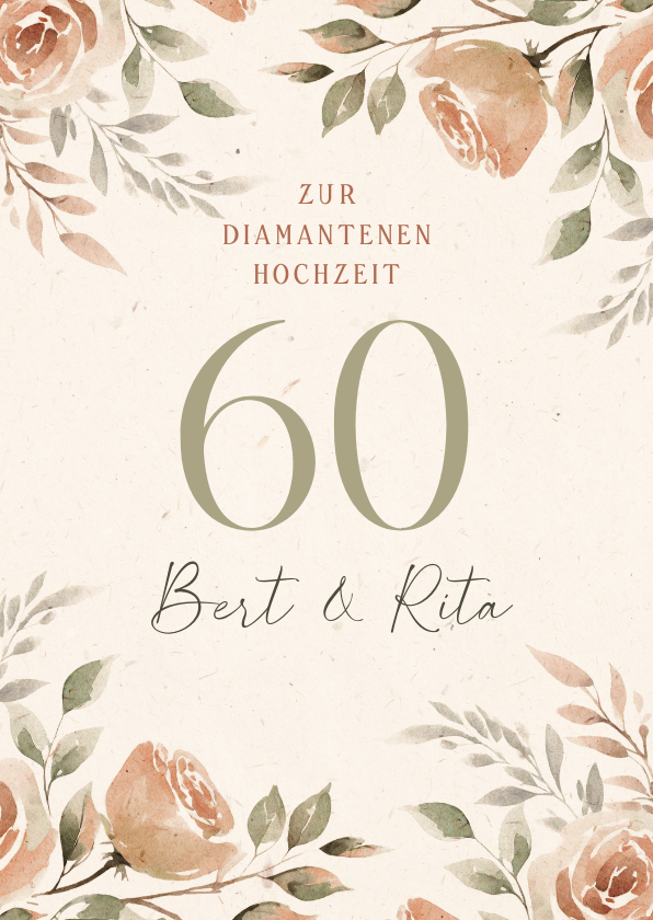 Glückwunschkarten - Karte Gratulation 60. Hochzeitstag Rosen in Aquarell