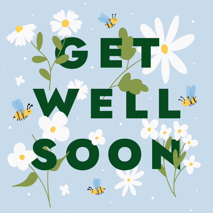 Gute Besserung - Florale Gute-Besserungskarte 'Get well soon' auf Englisch 