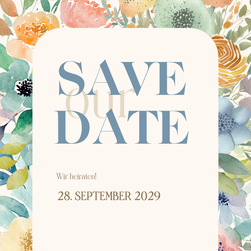 Hochzeitskarten - Blumige Save-The-Date-Karte Aquarelldesign