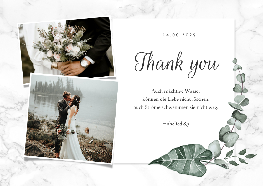 Hochzeitskarten - Dankeschönkarte Hochzeit Fotos, Marmor & Botanik