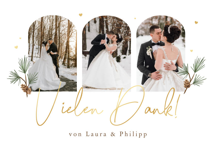 Hochzeitskarten - Dankeskarte Winter Hochzeit Tannenzweige mit Foto