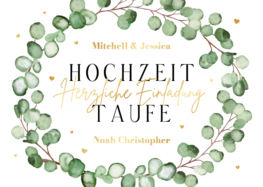 Hochzeitskarten - Einladung Hochzeit & Taufe Eukalyptuskranz Aquarell