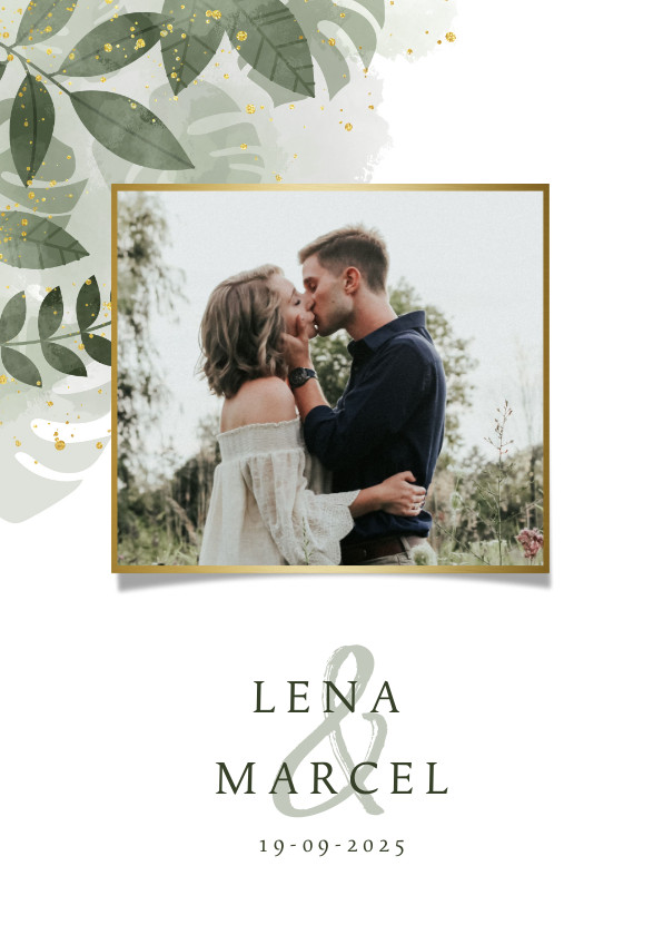 Hochzeitskarten - Einladungskarte Hochzeit mit Foto botanisch mit Wasserfarbe