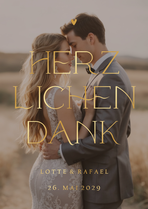 Hochzeitskarten - Foto-Dankeskarte Hochzeit Goldschrift