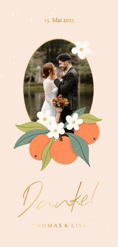 Hochzeitskarten - Foto-Dankeskarte Hochzeit Orangenblüten