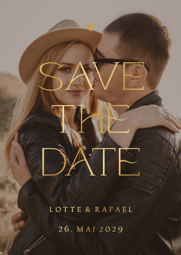 Hochzeitskarten - Foto-Hochzeitskarte Save-the-Date Goldschrift