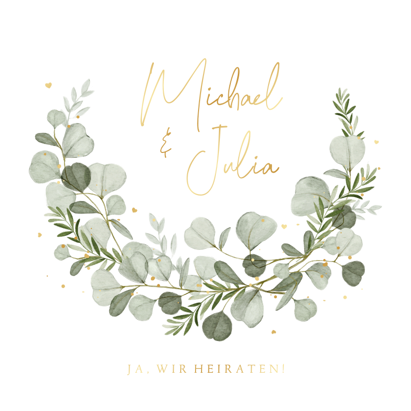 Hochzeitskarten - Hochzeitseinladung Aquarellzweige & Goldschrift