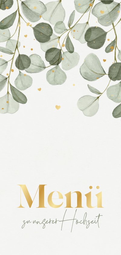 Hochzeitskarten - Hochzeitsmenü Eukalyptuszweige & Gold