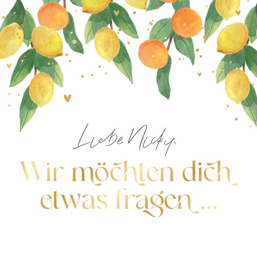 Hochzeitskarten - Karte Trauzeuge fragen Zitrusfrüchte