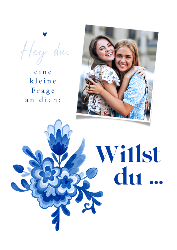 Hochzeitskarten - Karte Trauzeuge/Trauzeugin fragen Delfter Blau Blumendekor