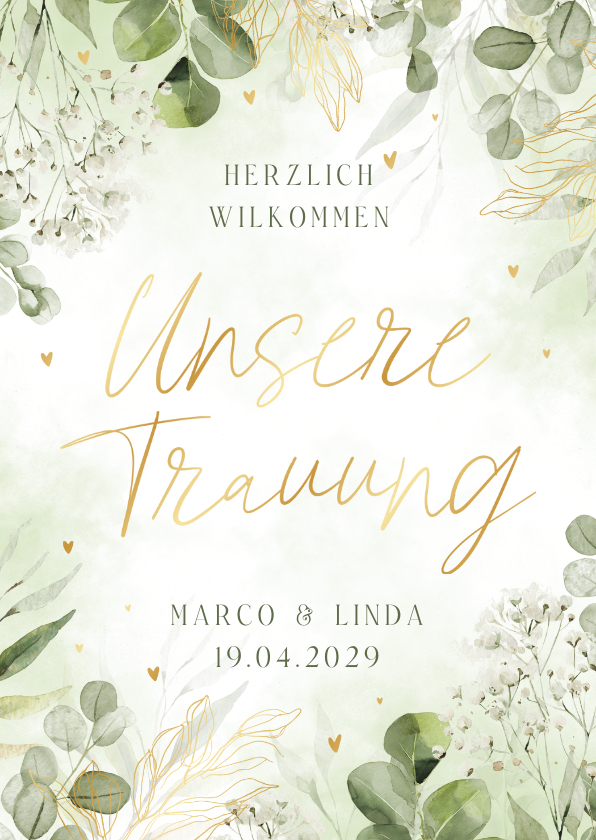 Hochzeitskarten - Kirchenheft zur Hochzeit Aquarellzweige