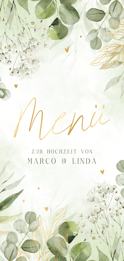 Hochzeitskarten - Menükarte zur Hochzeit Aquarellzweige