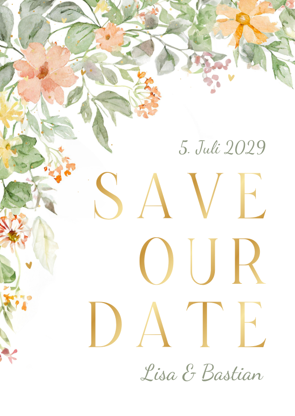 Hochzeitskarten - Save-Our-Date zur Hochzeit romantische Blumenranken