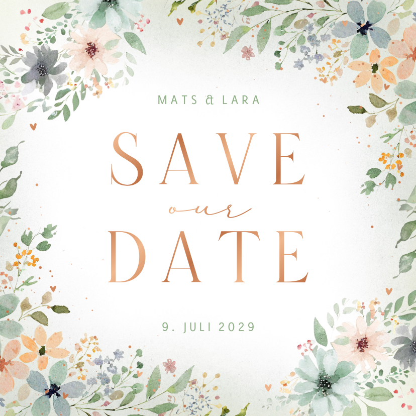 Hochzeitskarten - Save-The-Date-Karte Blumenranken Aquarell