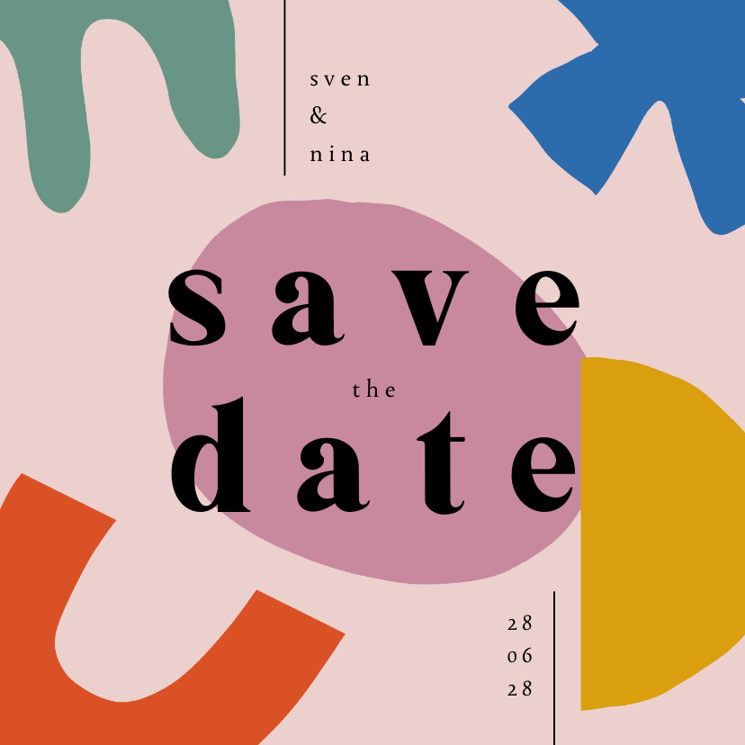 Hochzeitskarten - Save-the-Date-Karte Hochzeit 'Colourful Modern Art' 
