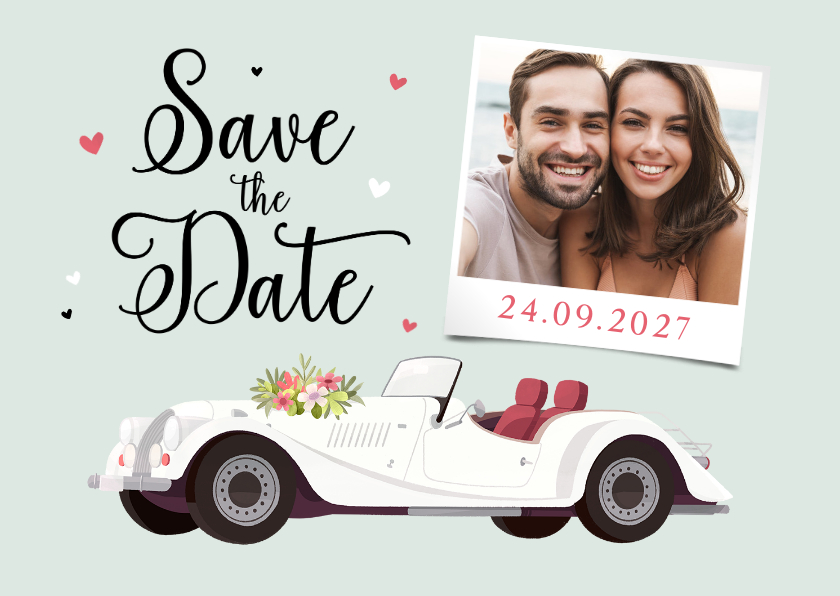Hochzeitskarten - Save-the-Date-Karte Hochzeit Vintage Cabrio Oldtimer