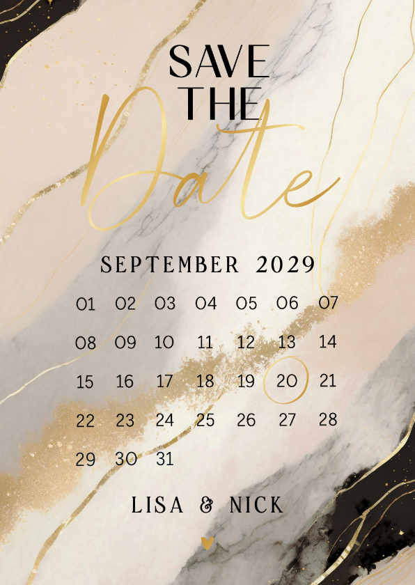 Hochzeitskarten - Save-The-Date-Karte Kalender & beige-rosa Marmor