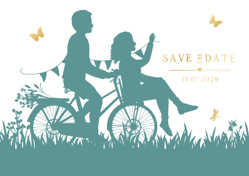 Hochzeitskarten - Save-the-Date Karte Paar Scherenschnitt Fahrrad