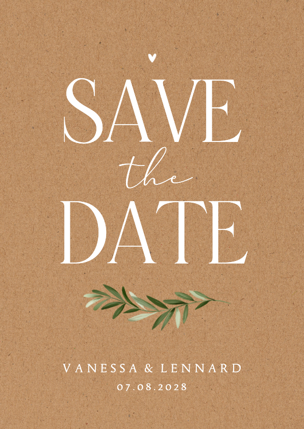 Hochzeitskarten - Save-the-Date-Karte Zweig auf Kraftpapier