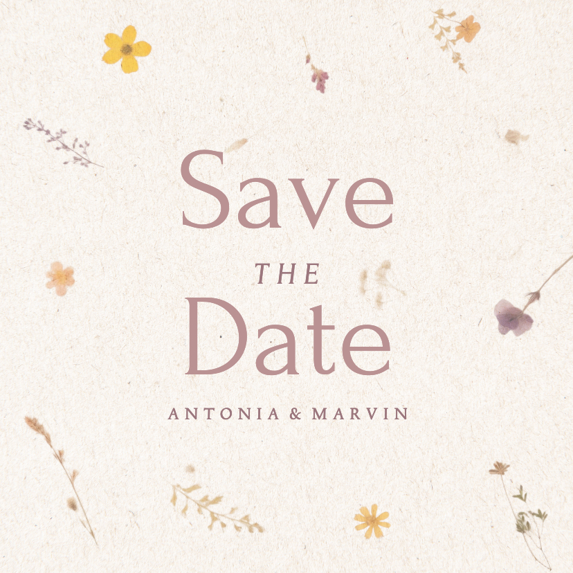 Hochzeitskarten - Savethedate-Karte Hochzeit Papier mit gepressten Blumen