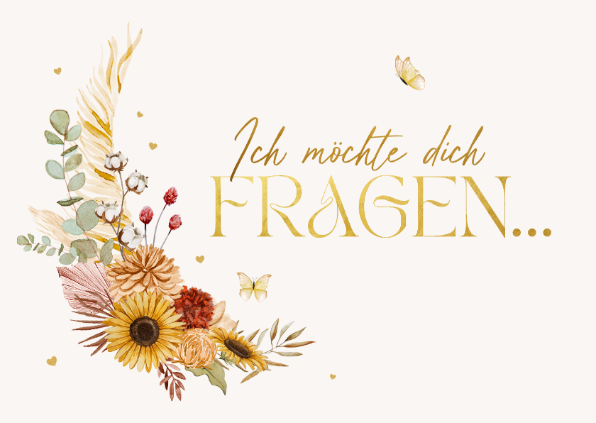 Hochzeitskarten - Trauzeugen fragen Sommerblumen & Gold