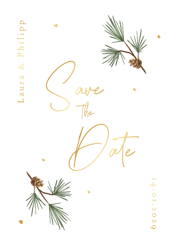 Hochzeitskarten - Winter Save-the-Date-Hochzeitskarte Tannenzweige