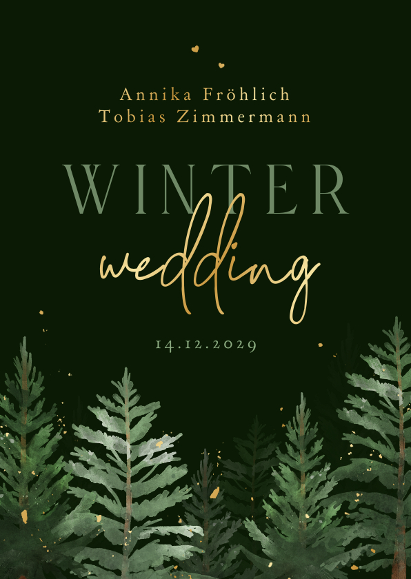 Hochzeitskarten - Winterhochzeit Einladungskarte Tannenbäume