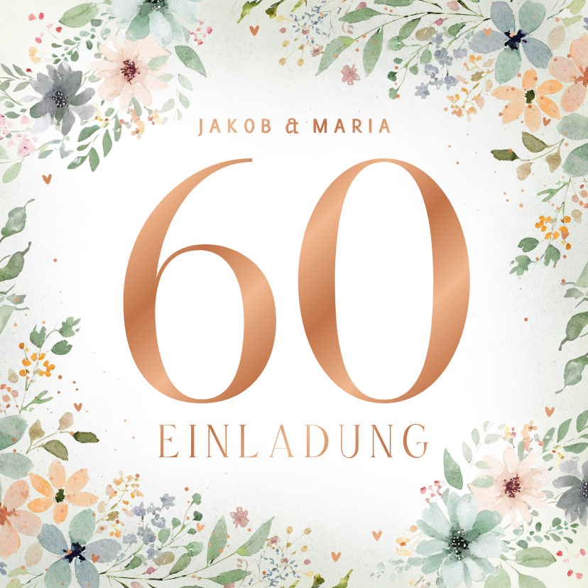 Jubiläumskarten - Einladung zum 60. Hochzeitstag romantische Blüten