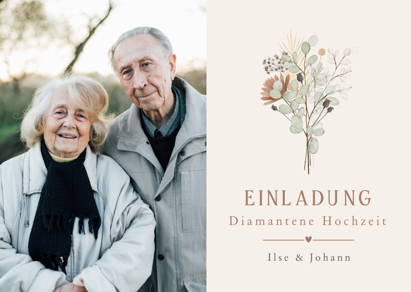 Jubiläumskarten - Einladung zum Hochzeitsjubiläum Blumenstrauß & Foto