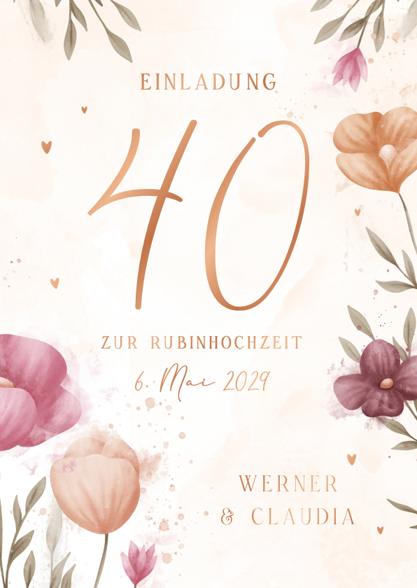 Jubiläumskarten - Einladung zum Hochzeitsjubiläum Wiesenblumen