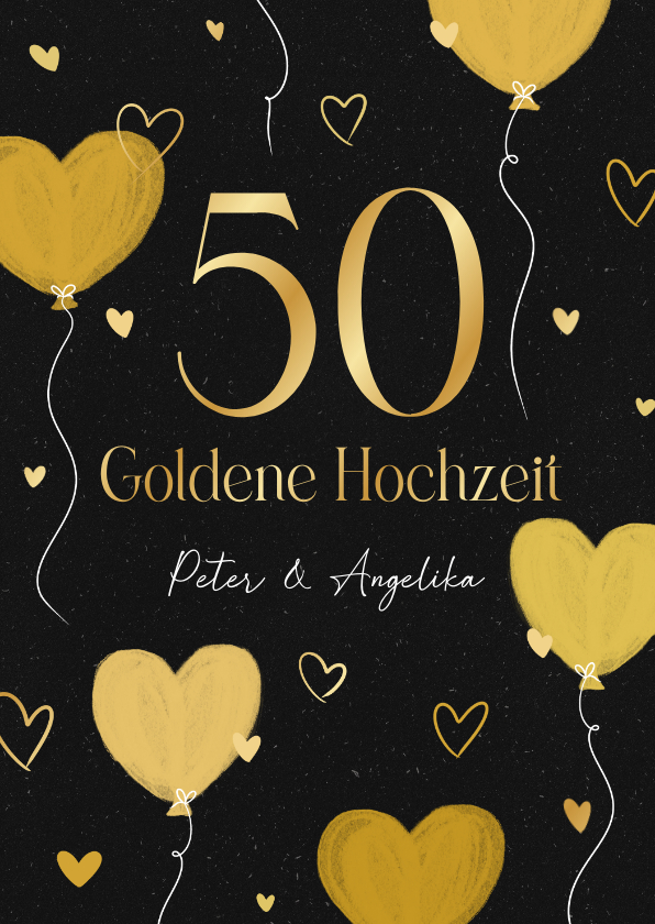 Jubiläumskarten - Einladungskarte 50 Goldene Hochzeit Herzluftballons