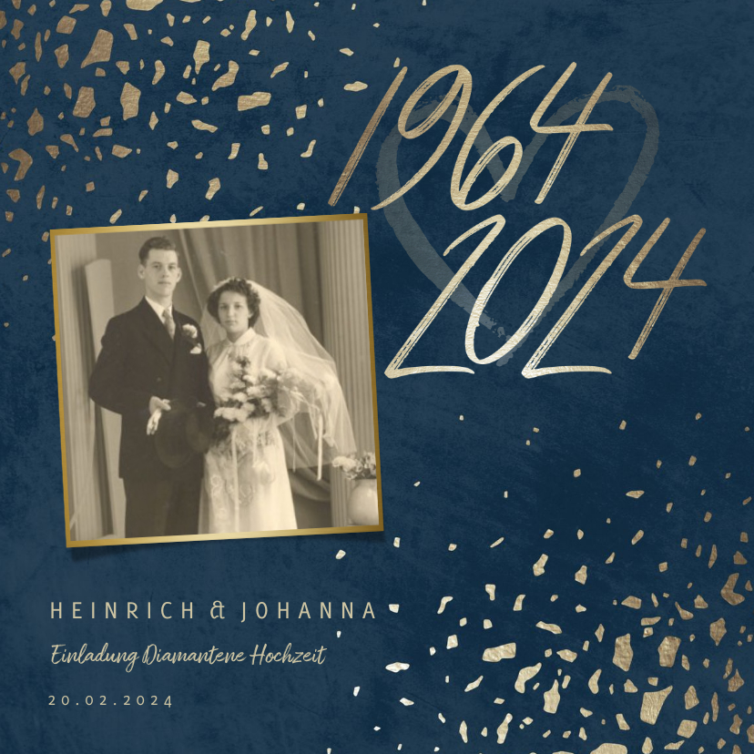 Jubiläumskarten - Einladungskarte Diamantene Hochzeit 1964-2024