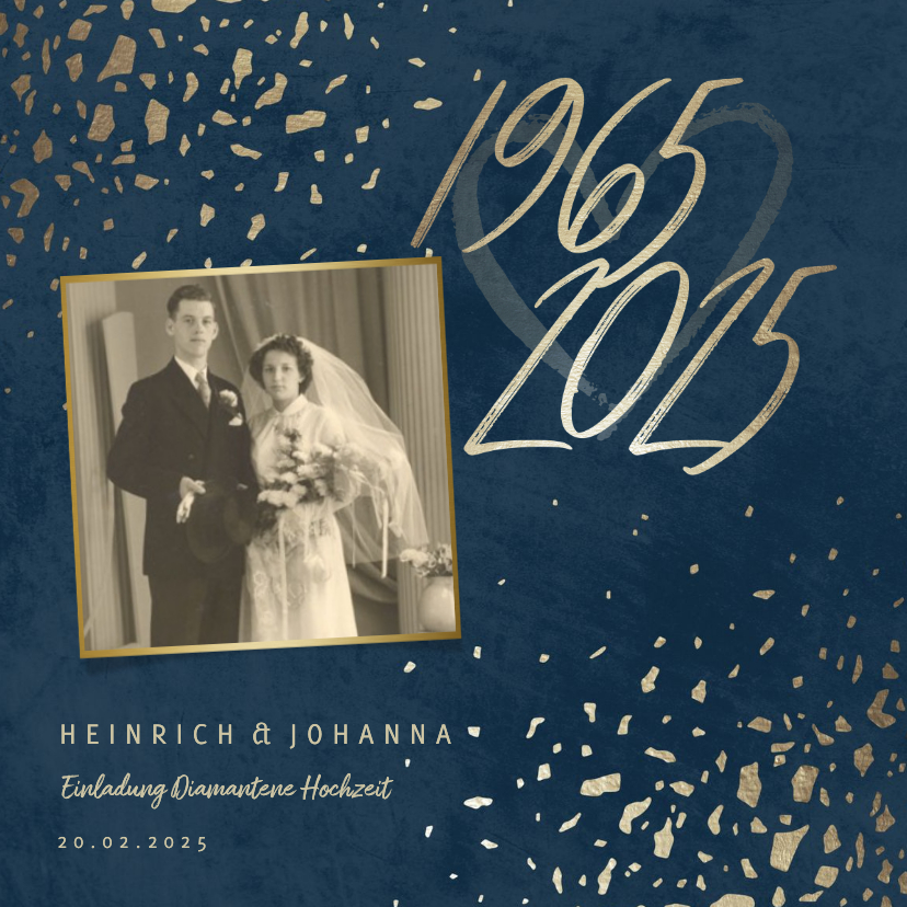 Jubiläumskarten - Einladungskarte Diamantene Hochzeit 1965-2025