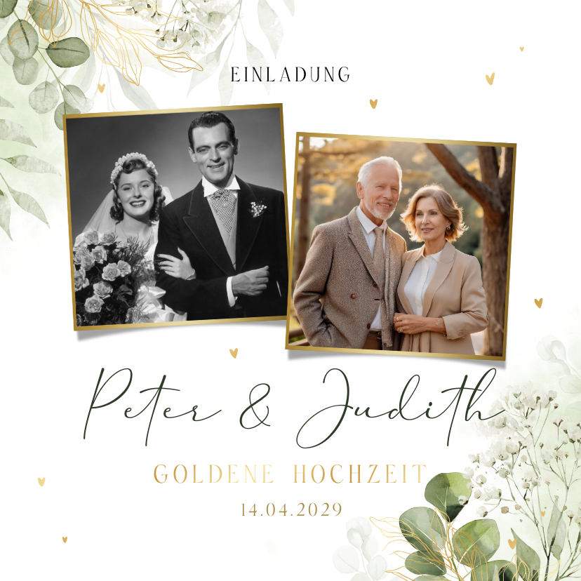 Jubiläumskarten - Einladungskarte Goldene Hochzeit Fotocollage