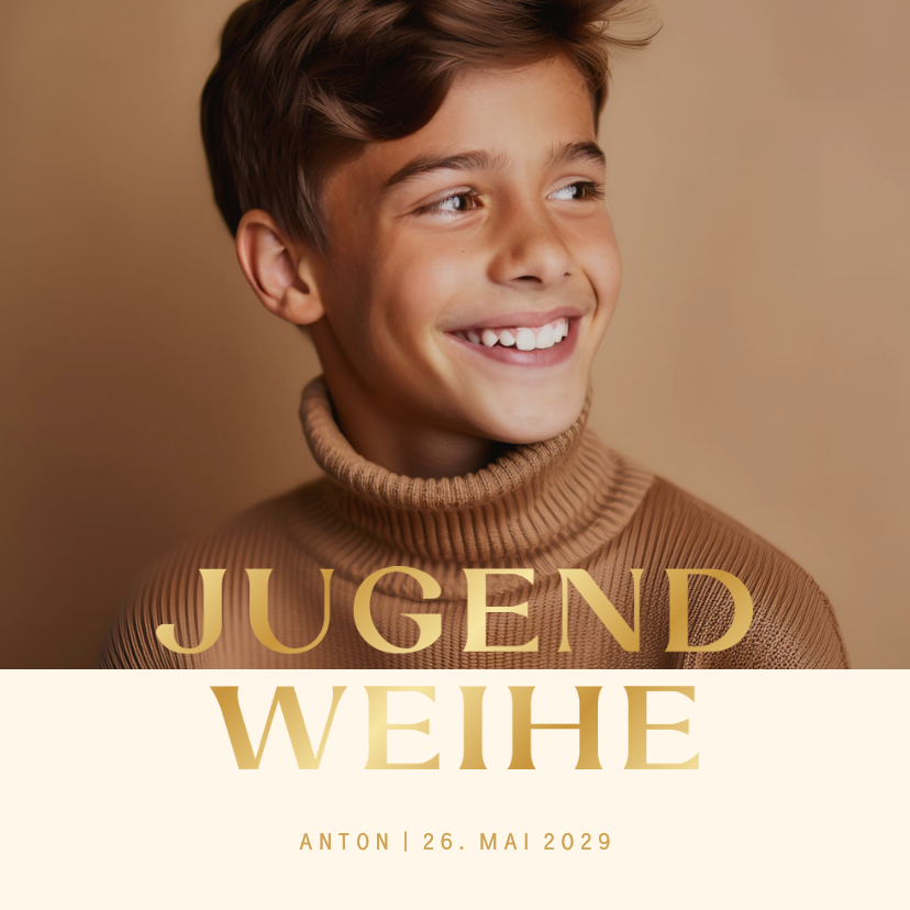 Jugendweihekarten - Fotokarte beige Einladung Jugendweihe schlicht