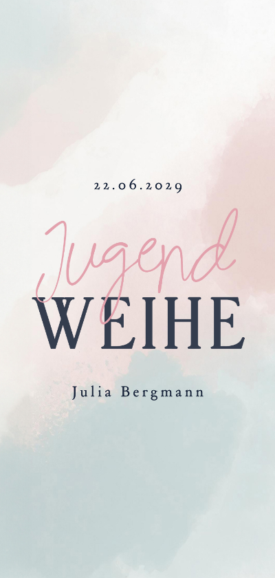 Jugendweihekarten - Menükarte zur Jugendweihe Blau Rosa Aquarell