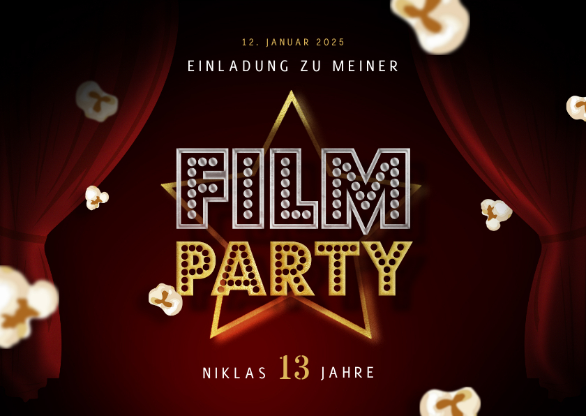 Kindergeburtstag - 13. Kindergeburtstag Einladung Filmparty Popcorn