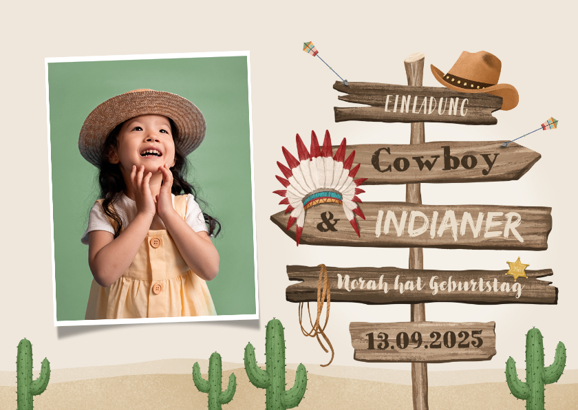 Kindergeburtstag - 5. Kindergeburtstag Einladung Cowboy & Indianer